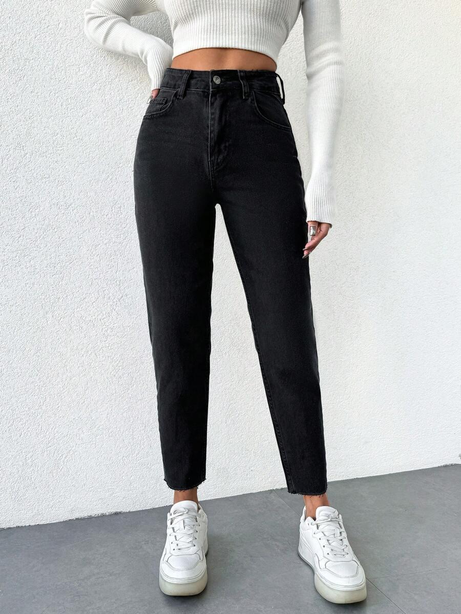 SHEIN CZARNE SPODNIE MOM JEANS 7/8 S06__XXS