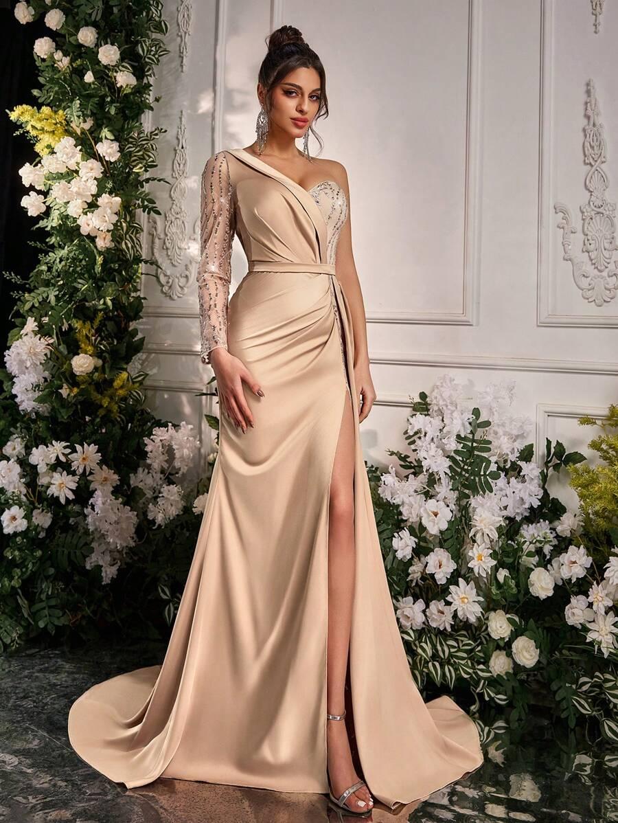 SHEIN BEŻOWA MAXI SUKIENKA S06__M