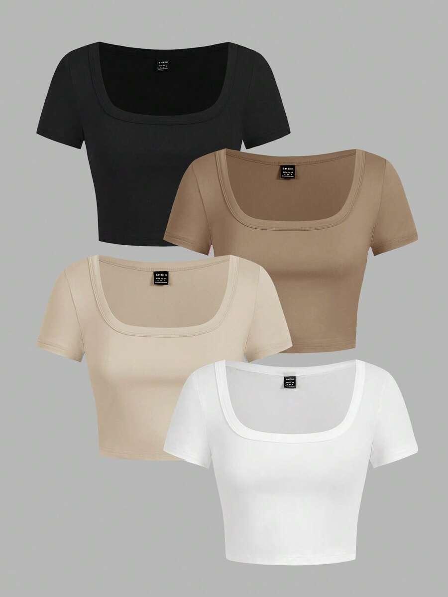 SHEIN TOP KRÓTKI RĘKAW 4-PACK S06__XS