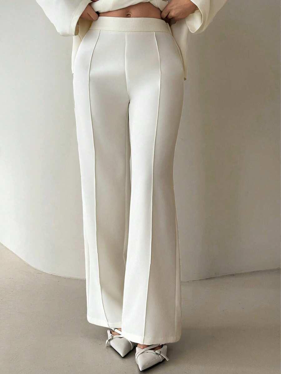 SHEIN KREMOWE ELEGANCKIE SPODNIE S06__L