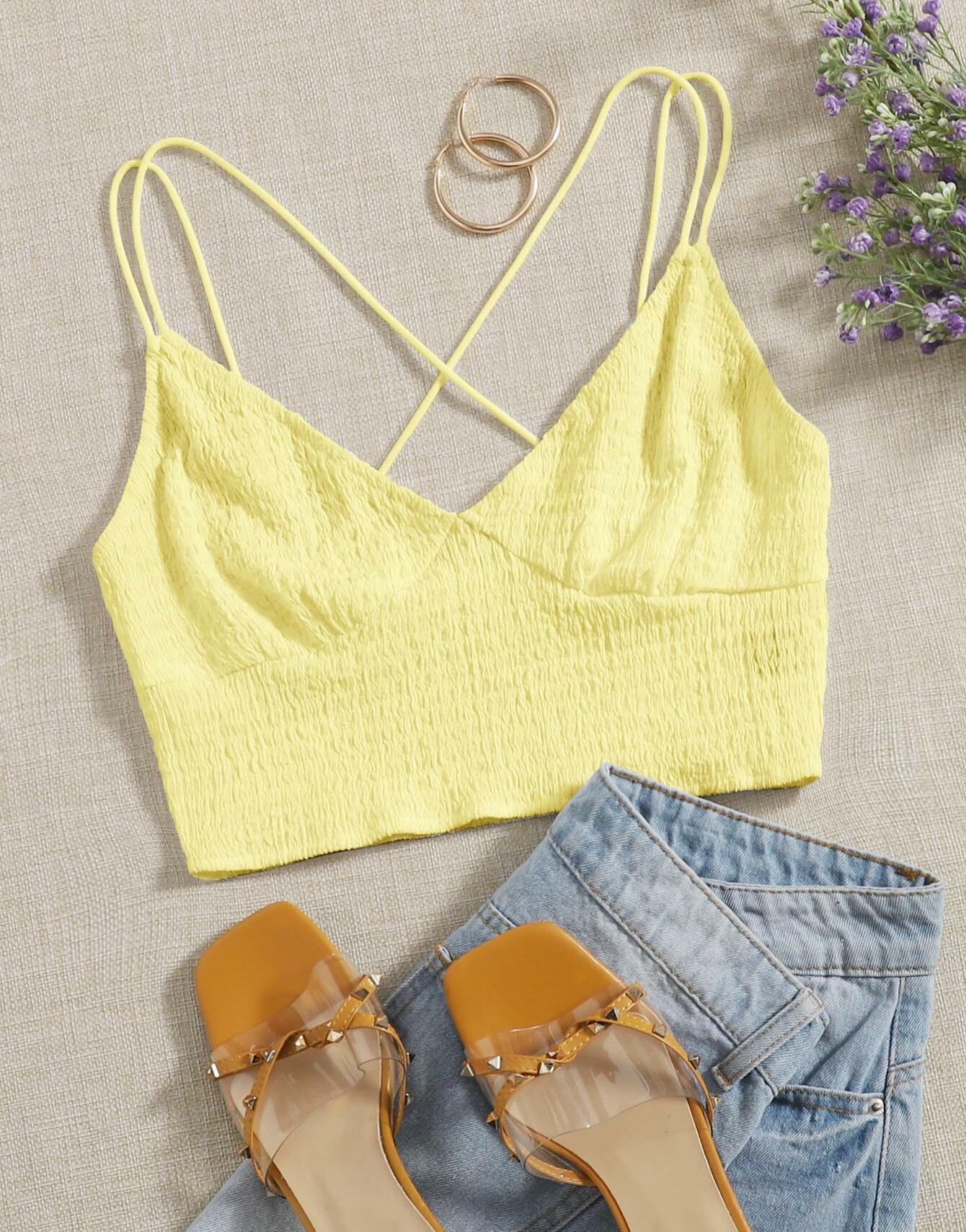 SHEIN ŻÓŁTY TOP NA RAMIĄCZKACH S06__M