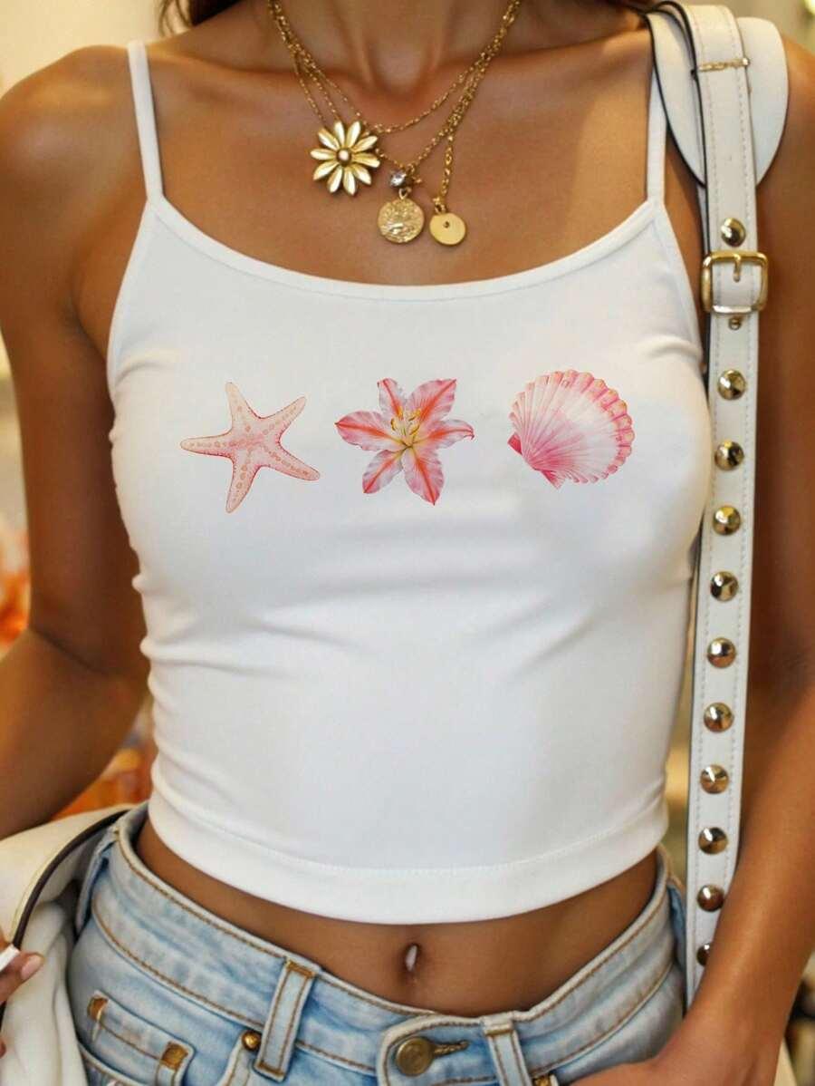 SHEIN BIAŁY TOP NA RAMIĄCZKACH NADRUK PK01__XS