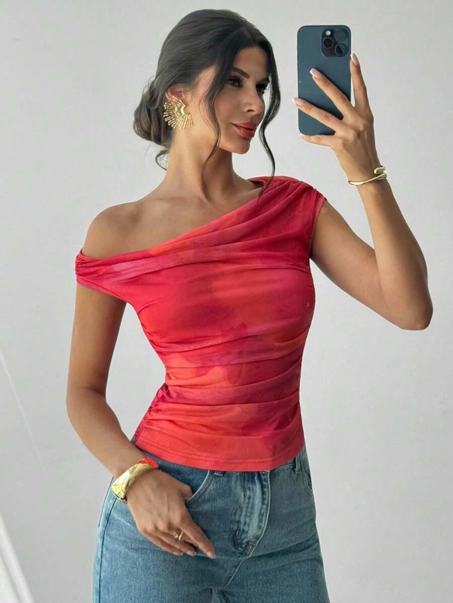 SHEIN TOP MARSZCZENIA ASYMETRYCZNY DEKOLT S06__L