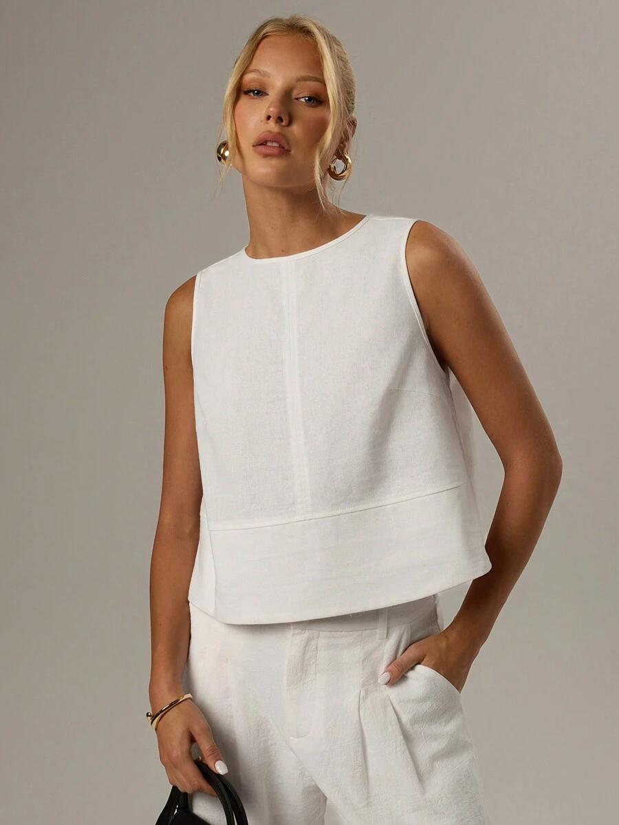 FOREVER 21 BIAŁY TOP BEZ RĘKAWÓW S06__L