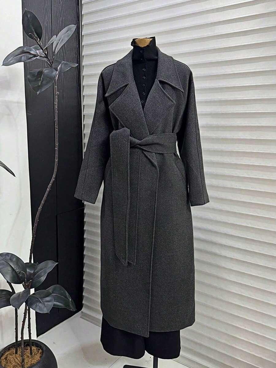 SHEIN SZARY KLASYCZNY PŁASZCZ W01__L