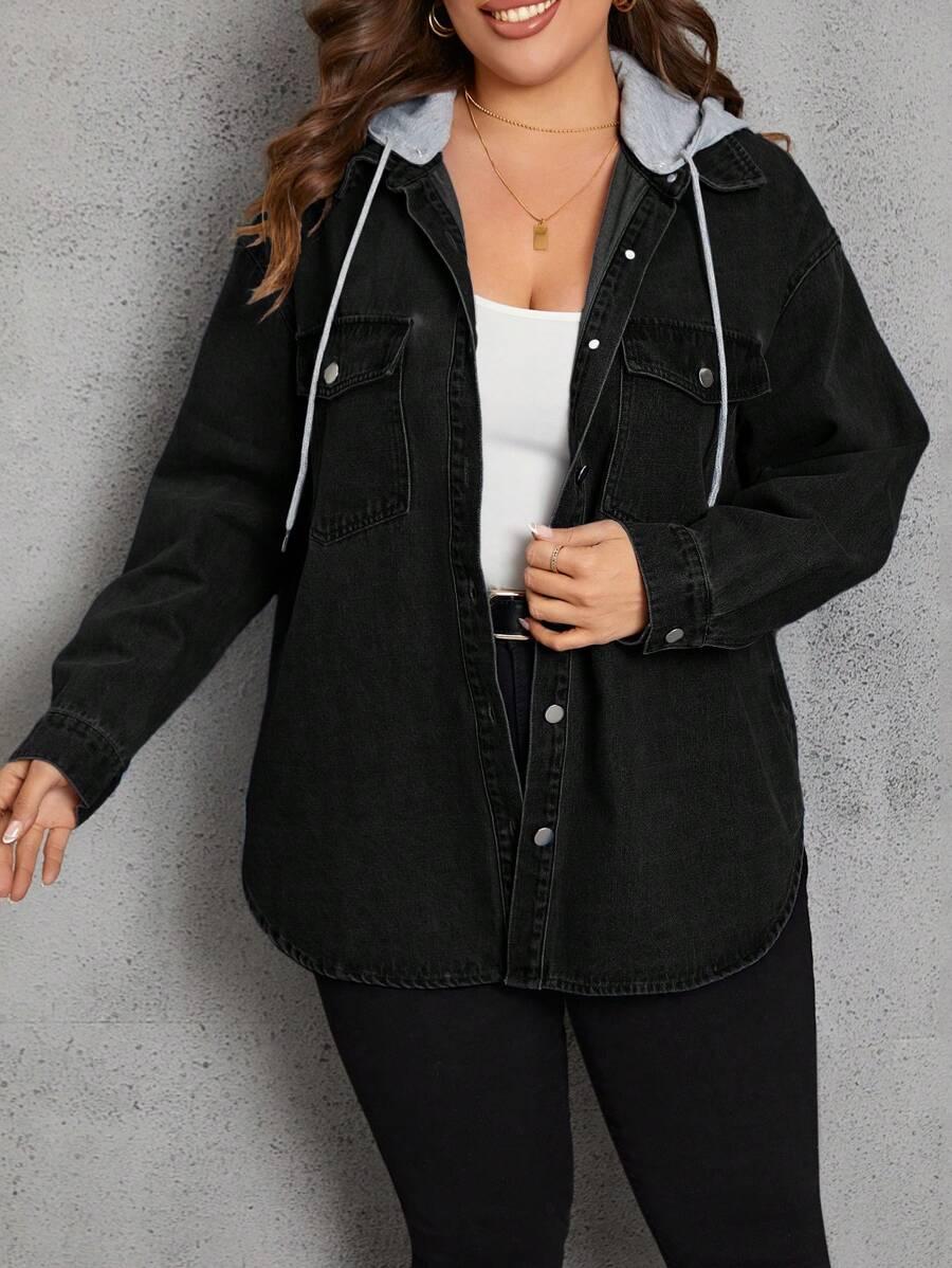 SHEIN CZARNA KURTKA JEANSOWA Z KAPTUREM S06__50