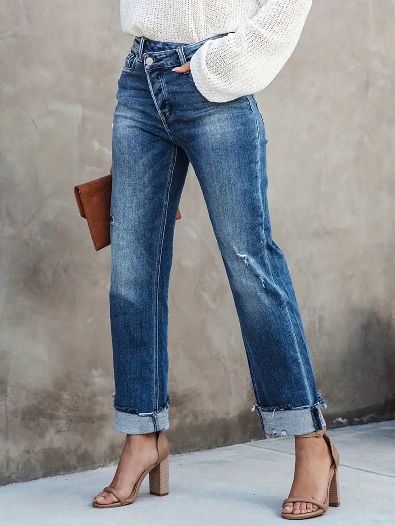 SHEIN PROSTE SPODNIE JEANS ASYMETRIA S06__L