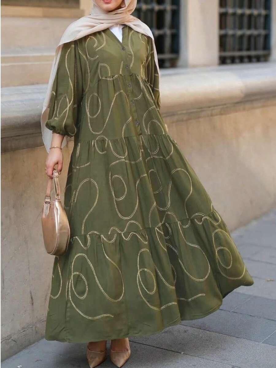 SHEIN ROZKLOSZOWANA MAXI SUKIENKA WZÓR S06__L