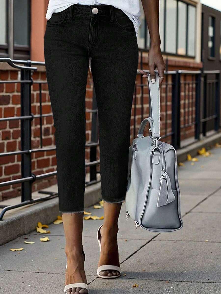 SHEIN CZARNE SPODNIE JEANS RYBACZKI S06__M