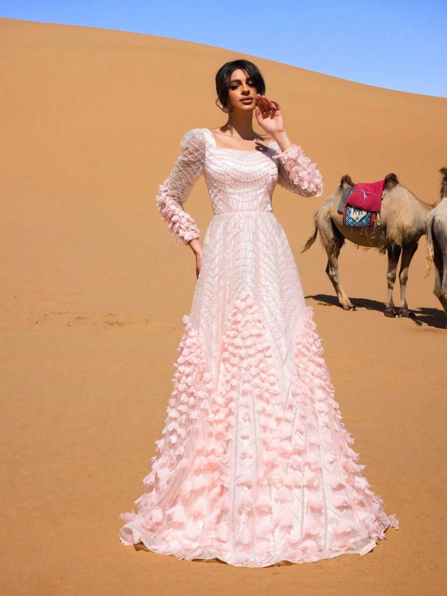 SHEIN RÓŻOWA MAXI SUKIENKA ZDOBIENIE S06__M