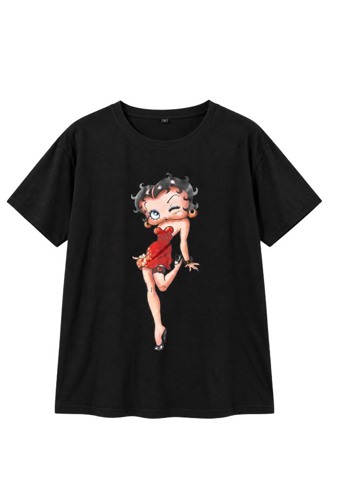 SHEIN CZARNY T-SHIRT OKRĄGŁY DEKOLT NADRUK PK01__50