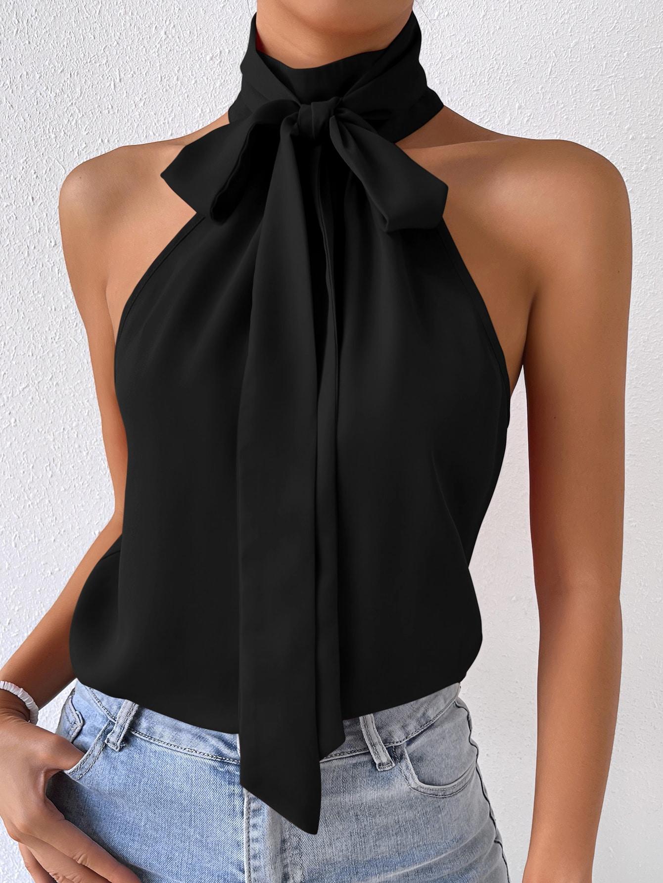 SHEIN CZARNY TOP WIĄZANIE S06__S