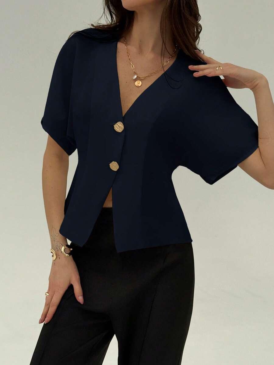 SHEIN GRANATOWA BLUZKA GUZIKI S06__XS