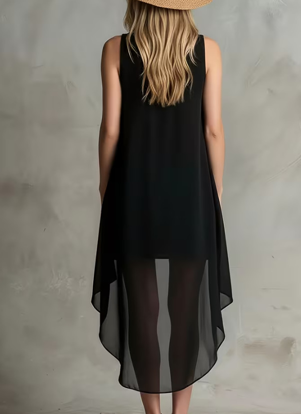 SHIEN ASYMETRYCZNA SUKIENKA BEZ RĘKAWÓW V NECK GUZIKI PK01__S