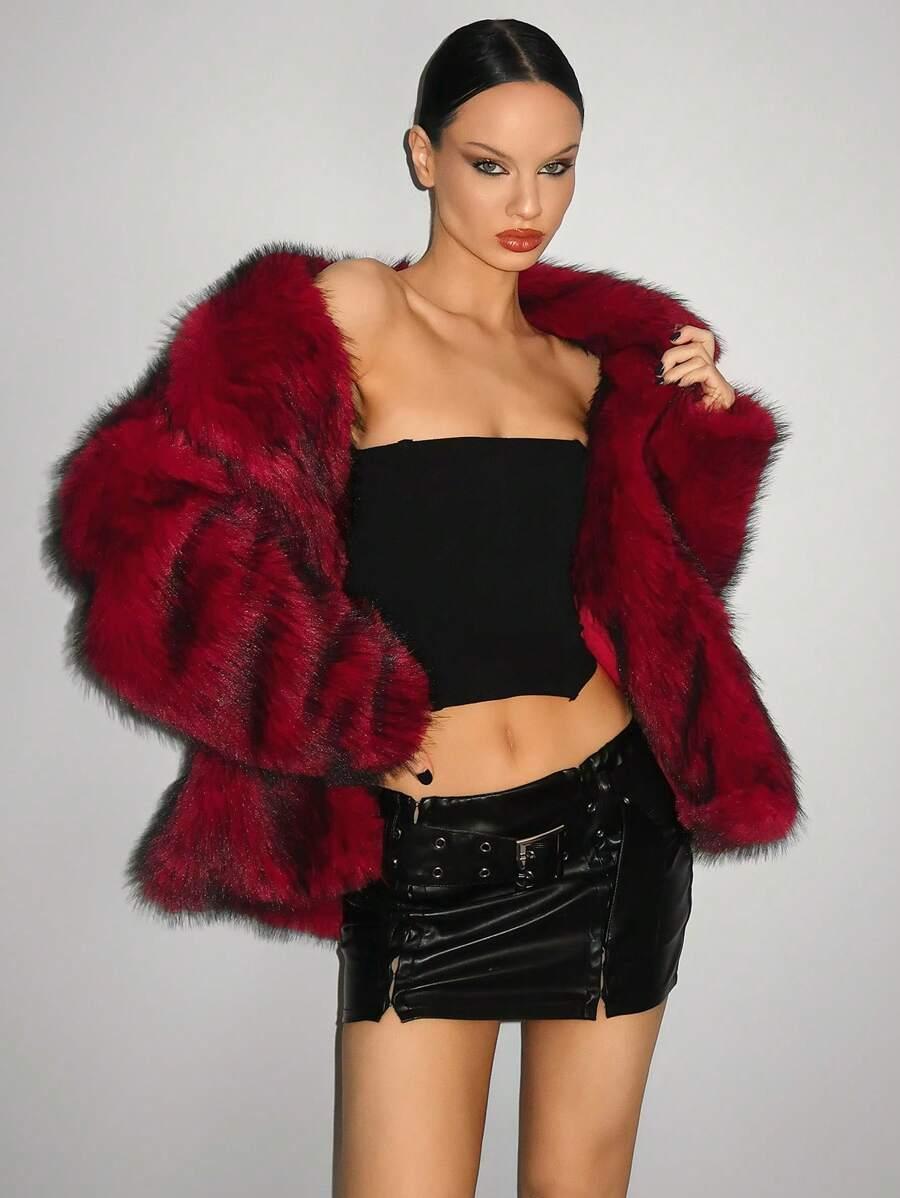 SHEIN CZERWONE SZTUCZNE FUTRO W01__XS