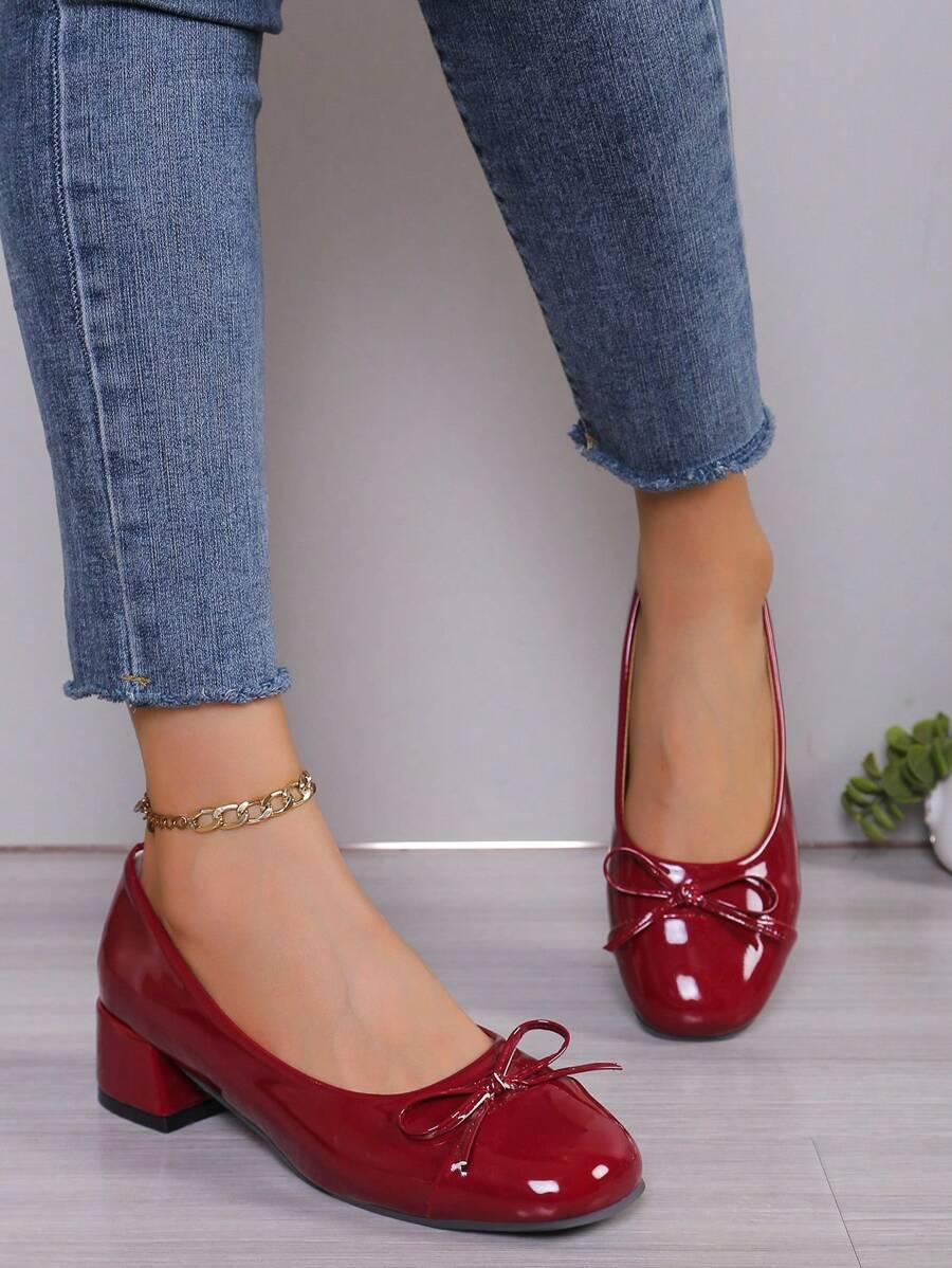 SHEIN LAKIEROWANE BORDOWE CZÓŁENKA KOKARDA S06__36,5