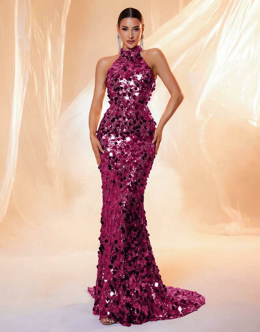 SHEIN RÓŻOWA MAXI SUKIENKA CEKINY S06__M