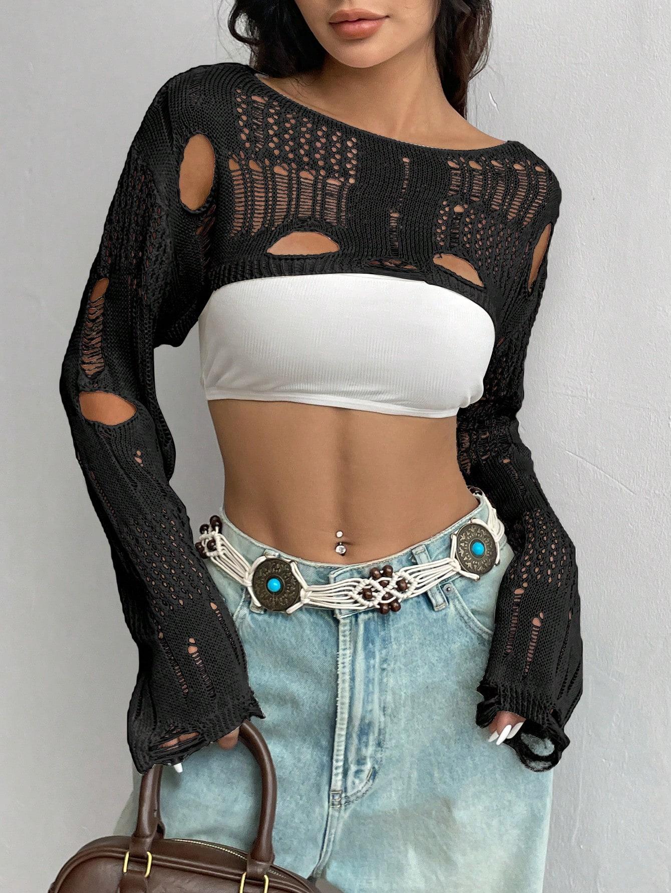 SHEIN CZARNY TOP SIATECZKA S06__XS
