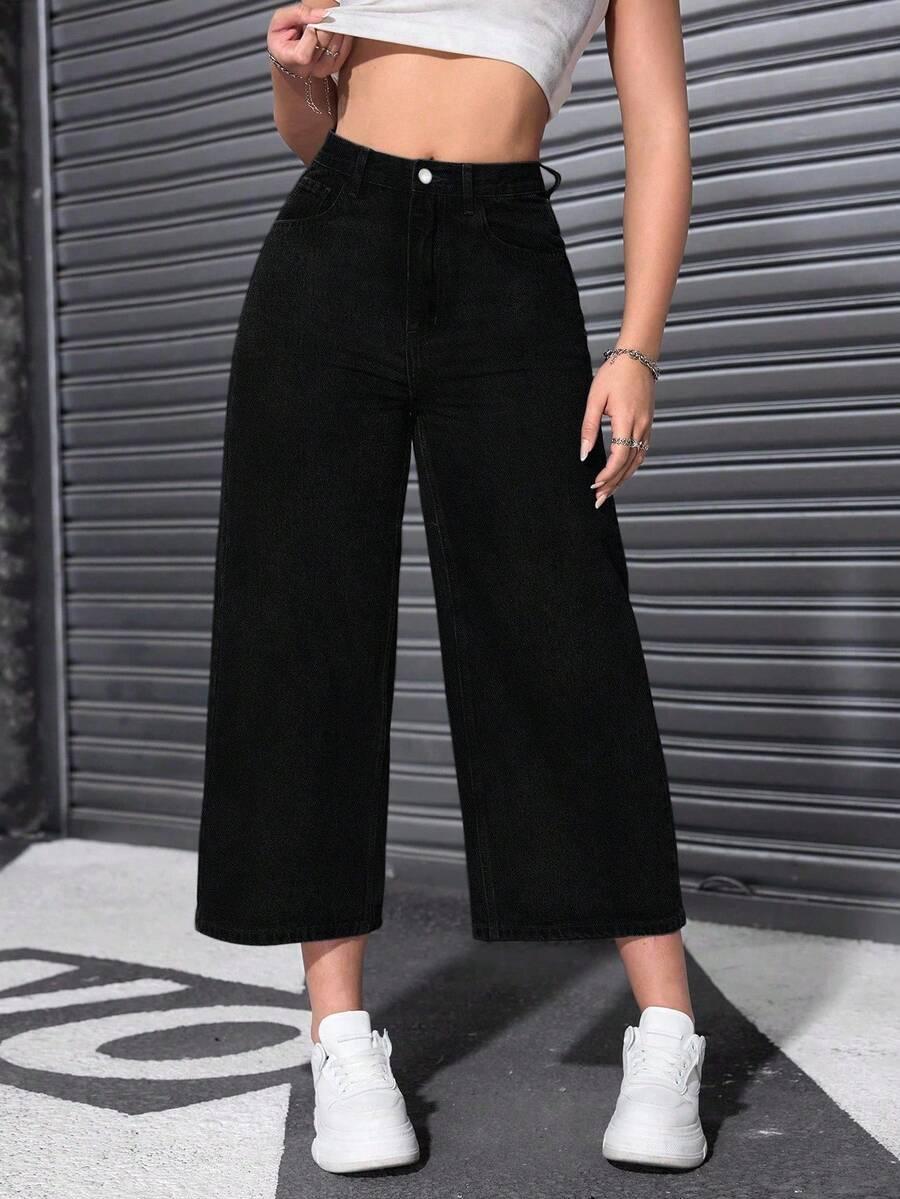 SHEIN CZARNE SPODNIE WYSOKI STAN S06__46