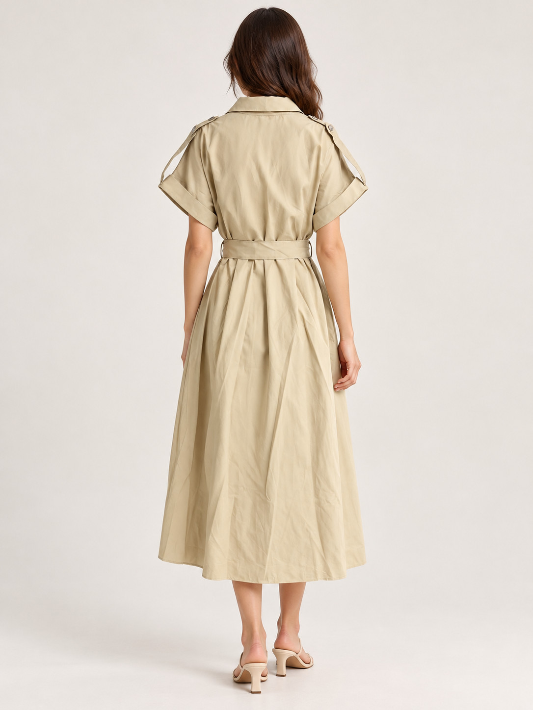 SHEIN BEŻOWA MIDI SUKIENKA GUZIKI PK01__M