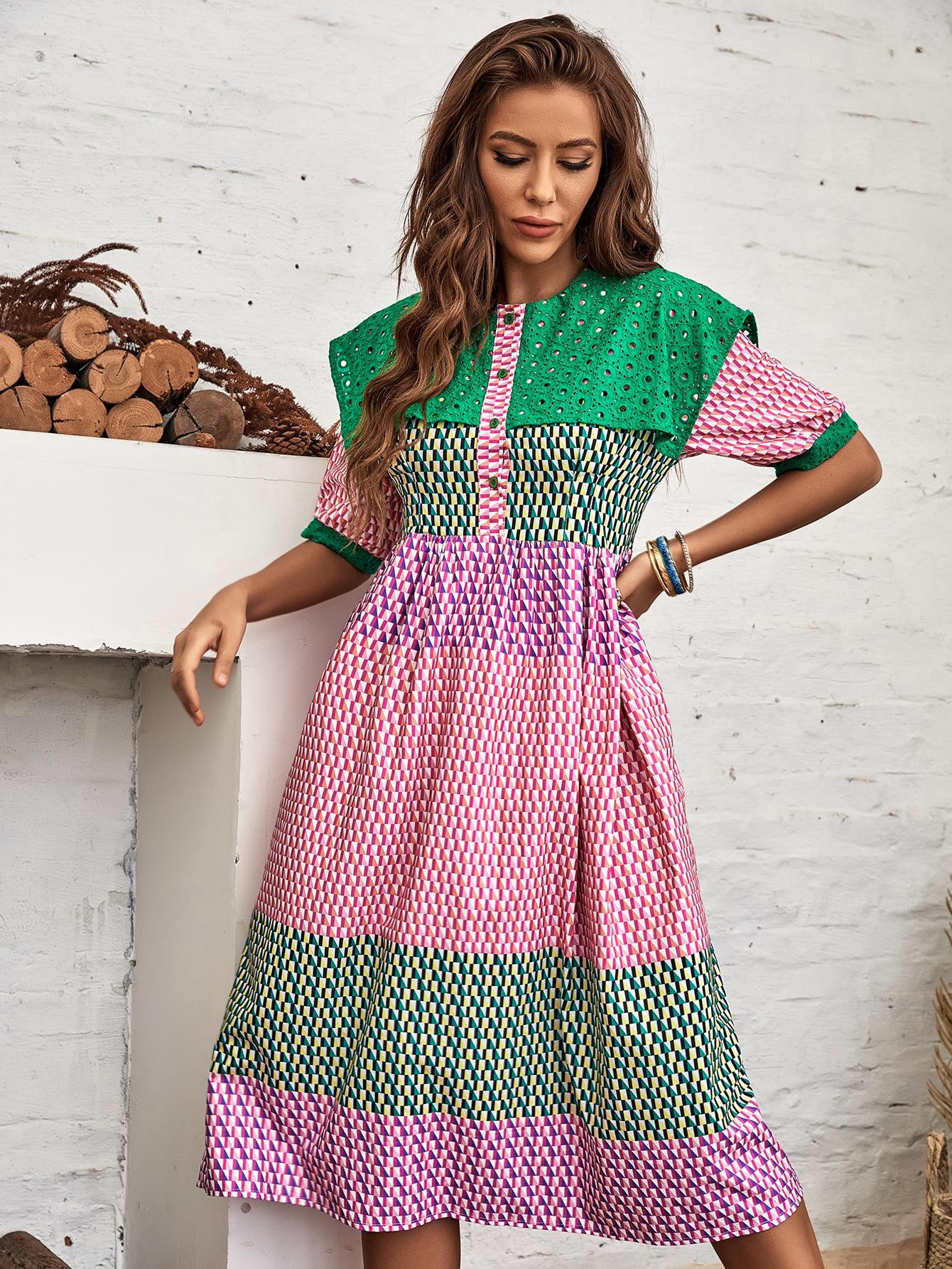 SHEIN MIDI SUKIENKA OKRĄGŁY DEKOLT S06__L