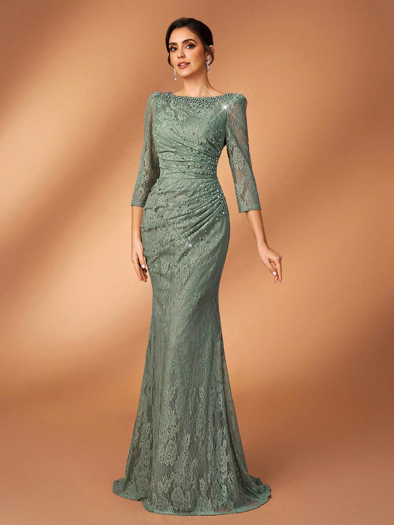 SHEIN KORONKOWA ZIELONA MAXI SUKIENKA PEREŁKI PK01__L