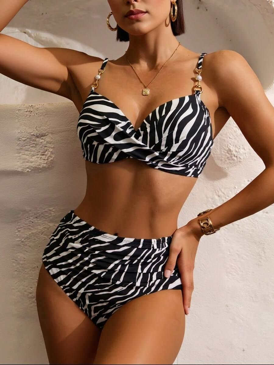 SHEIN DWUCZĘŚCIOWY STRÓJ KĄPIELOWY ZDOBIENIA S09__M