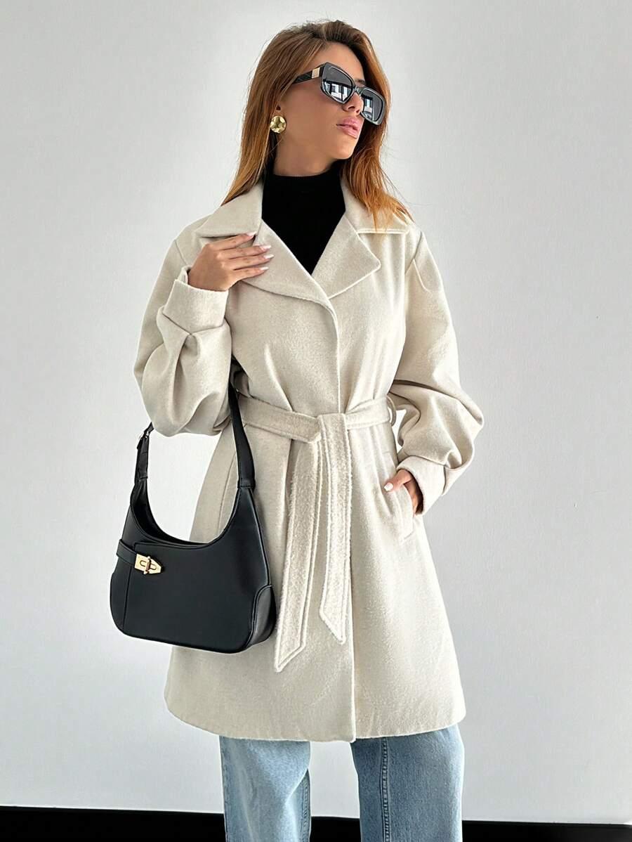 SHEIN BEŻOWY KLASYCZNY PŁASZCZ W01__M
