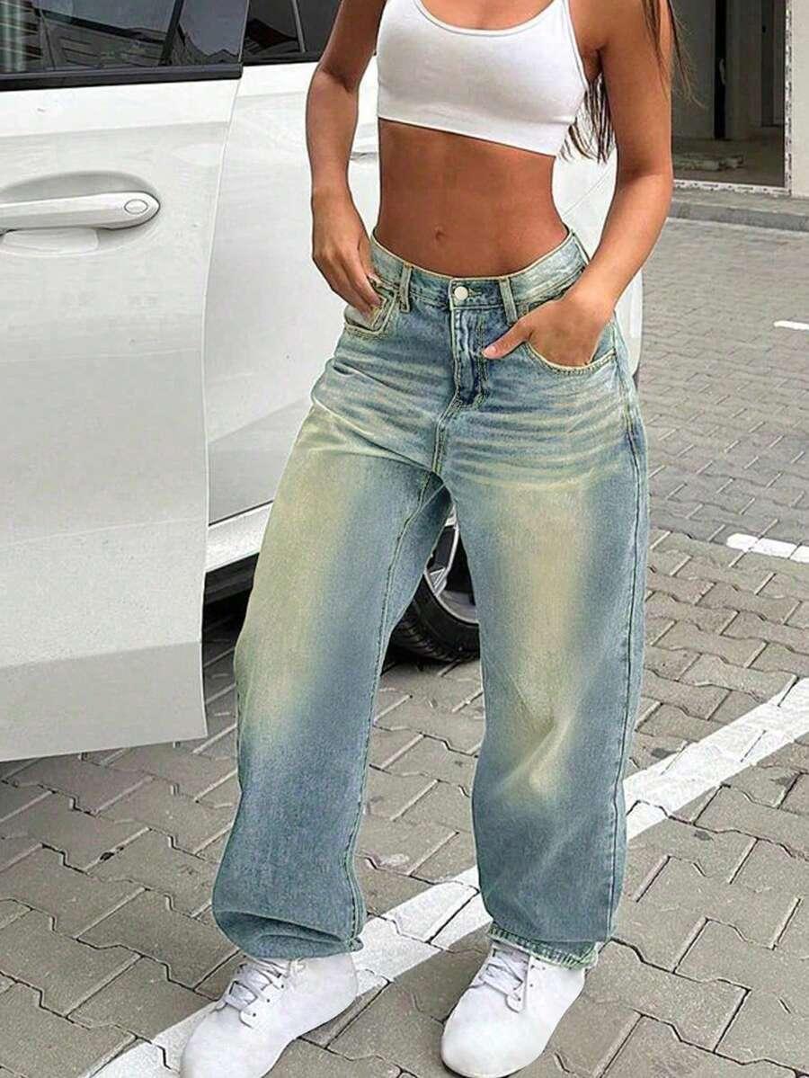 SHEIN NIEBIESKIE SZEROKIE SPODNIE JEANS S06__L