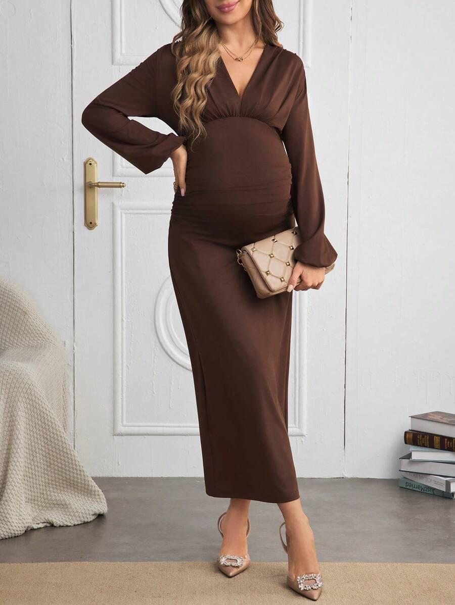 SHEIN BRĄZOWA SUKIENKA CIĄŻOWA S06__L