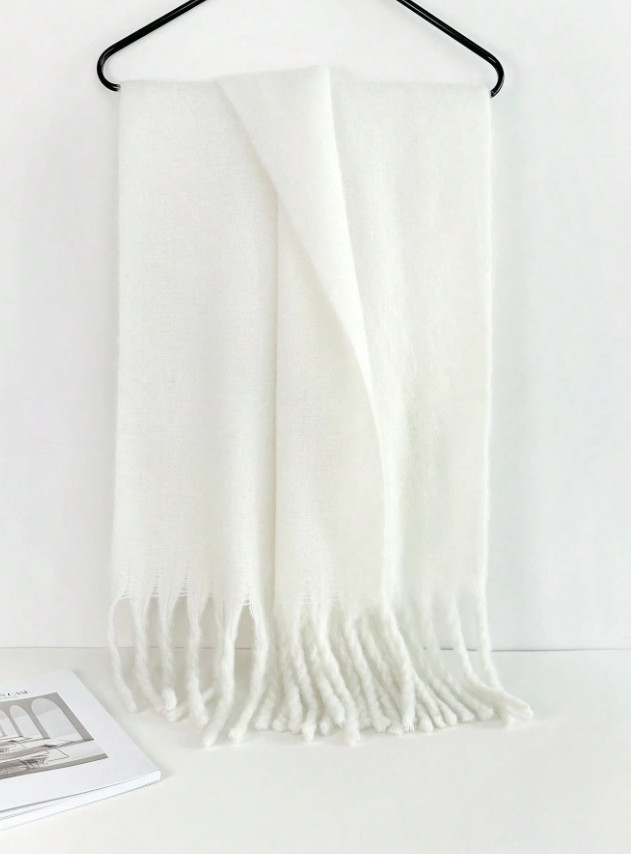 SHEIN BIAŁY SZALIK FRĘDZLE W01__40X200CM