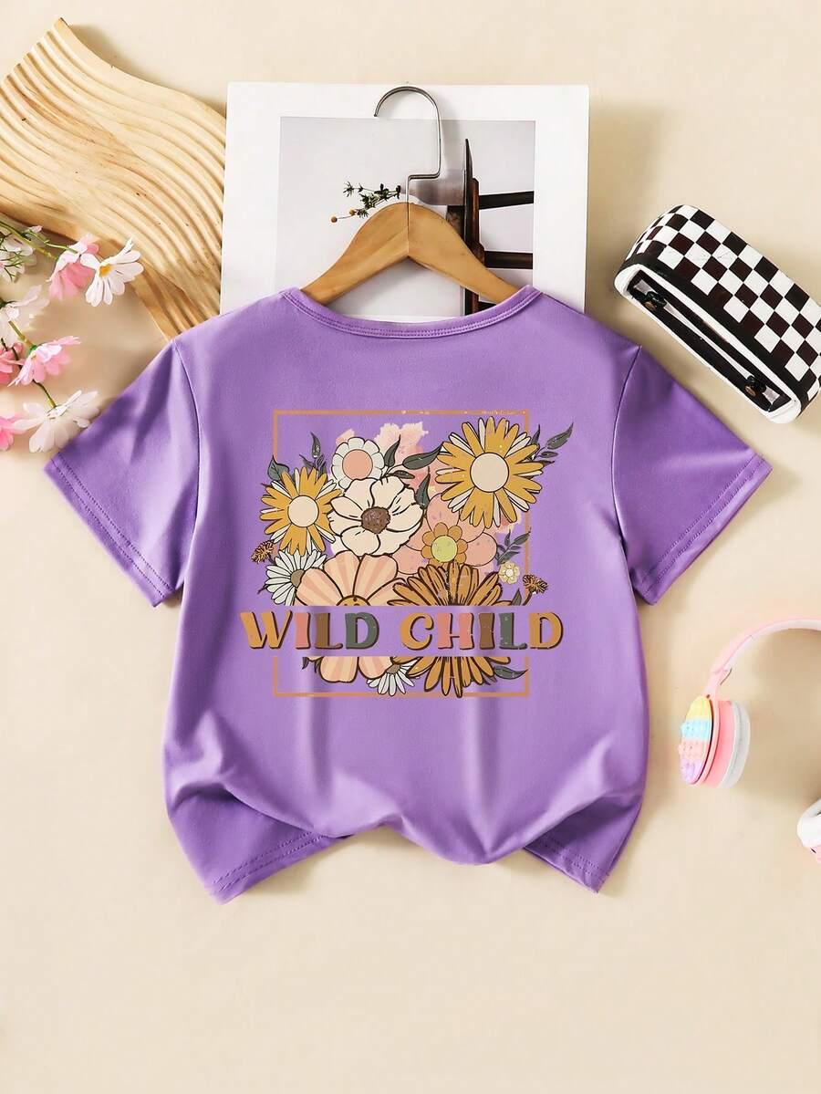 SHEIN FIOLETOWY T-SHIRT NADRUK S06__104-110