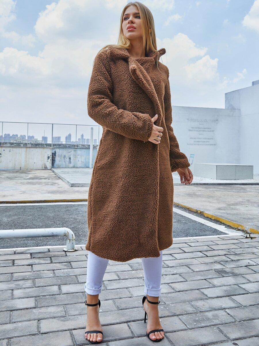 SHEIN BRĄZOWY PŁASZCZ MIŚ W01__S