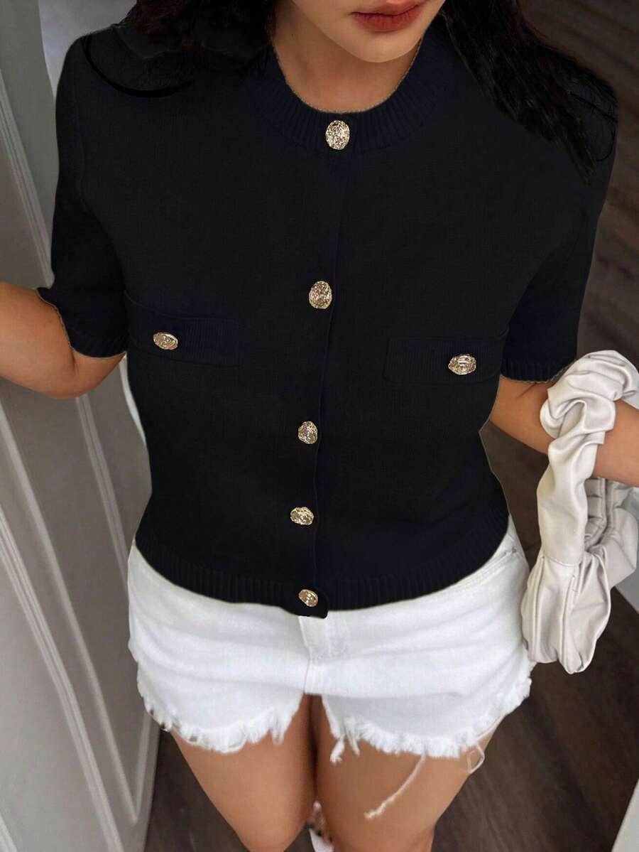 SHEIN CZARNA BLUZKA GUZIKI S06__L