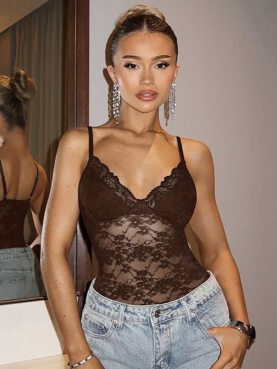 SHEIN BRĄZOWE BODY KORONKA S06__M