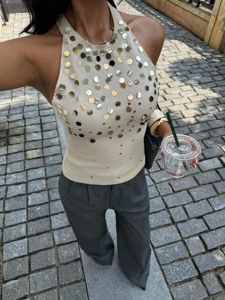 SIREN GAZE BEŻOWY TOP ZDOBIENIE S06__XS