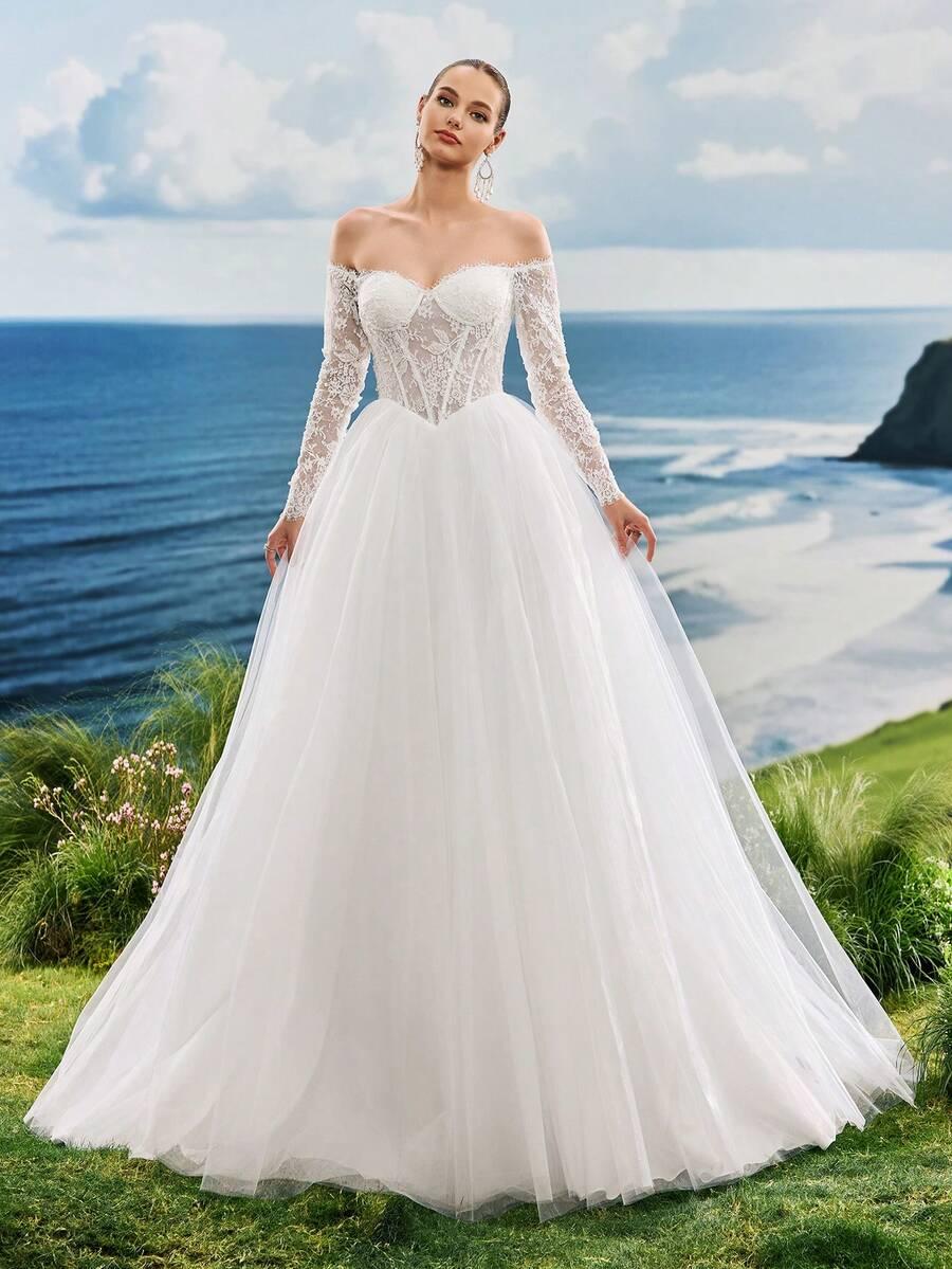 SHEIN SUKNIA ŚLUBNA ODKRYTE RAMIONA S06__XL