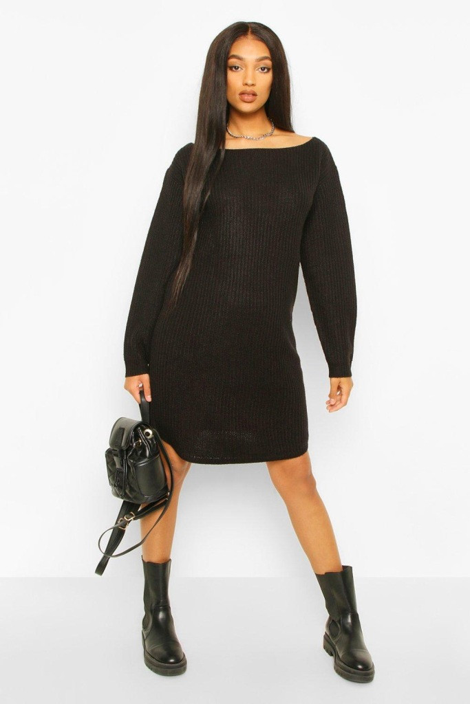 BOOHOO DZIANINOWA CZARNA SUKIENKA DŁUGI RĘKAW PK01__M