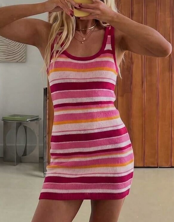 SHEIN MINI SUKIENKA WZÓR PASKI DZIANINA S06__L