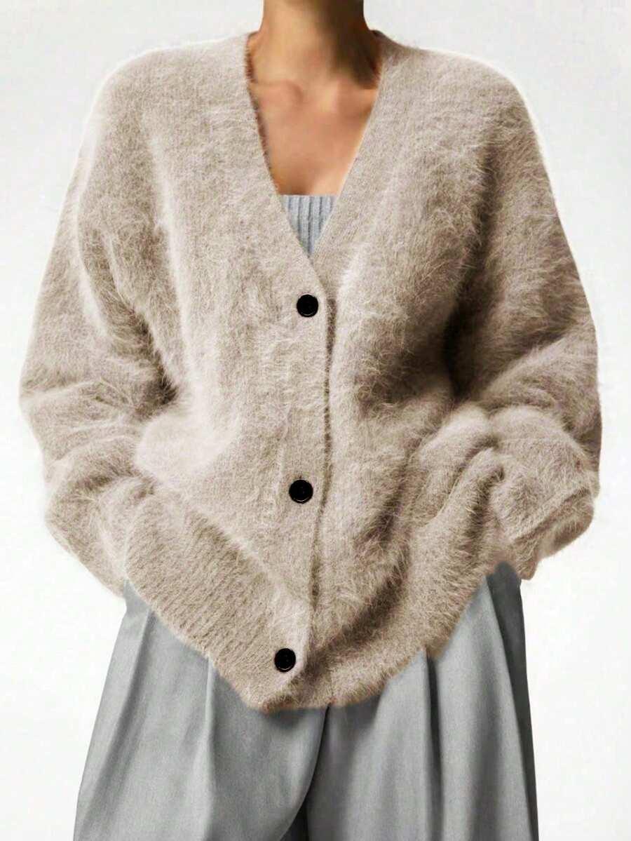 SHEIN BEZOWY SWETER GUZIKI S06__L