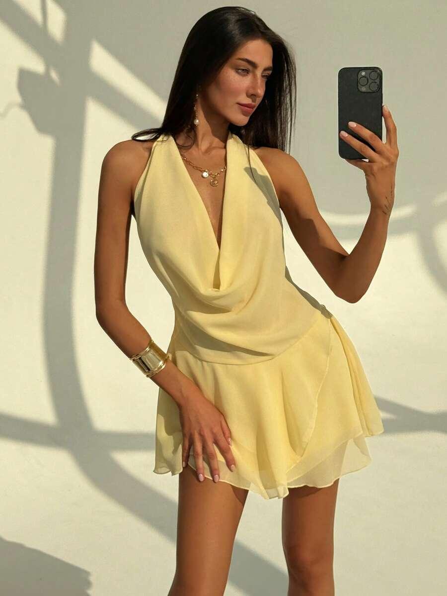 SHEIN ŻÓŁTA MINI SUKIENKA S06__S