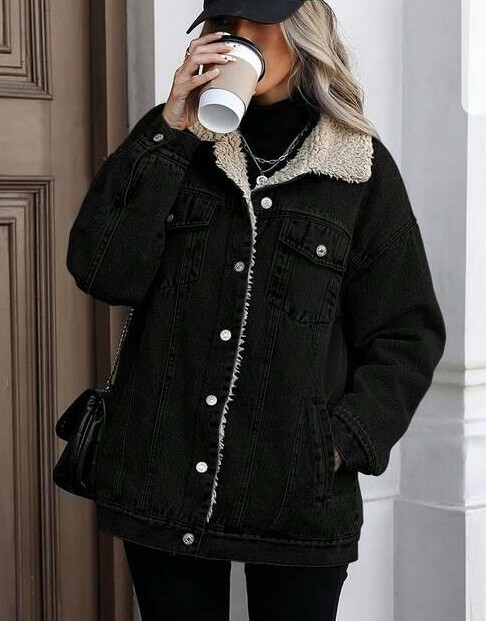SHEIN CZARNA JEANSOWA OCIEPLANA KURTKA W01__S