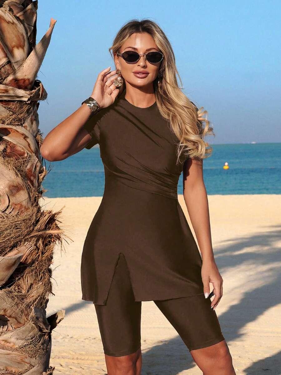 SHEIN BRĄZOWY STRÓJ KĄPIELOWY DWUCZĘŚCIOWY S09__M
