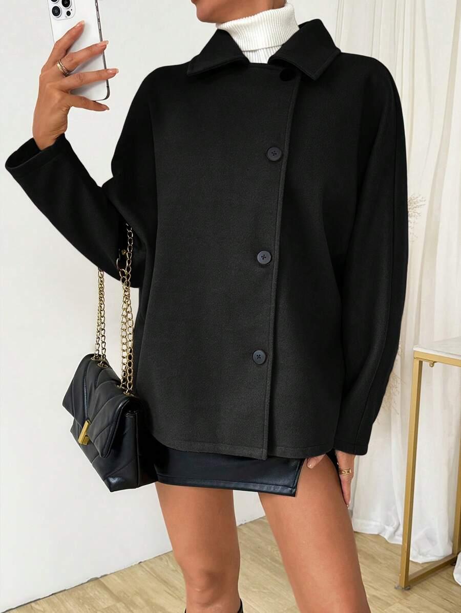 SHEIN CZARNY PŁASZCZ DŁUGI RĘKAW W01__L