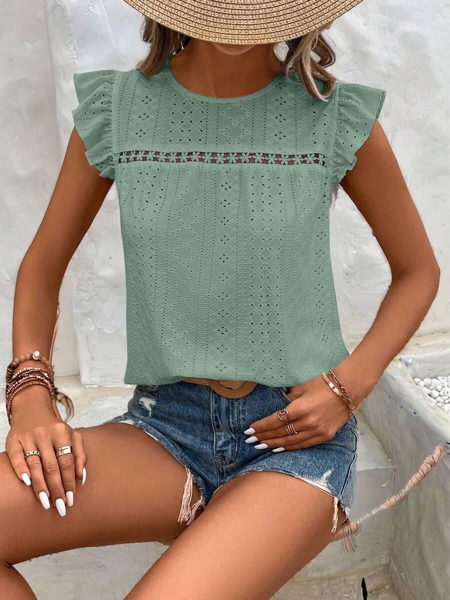 SHEIN ZIELONA BLUZKA KRÓTKI RĘKAW S06__M