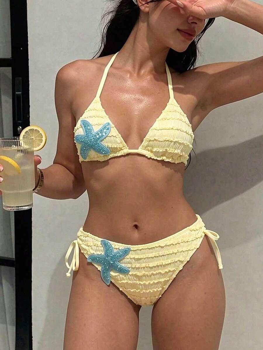 SWIM VCAY KOMPLET BIKINI WIĄZANI WZÓR GWIAZDKI S09__L