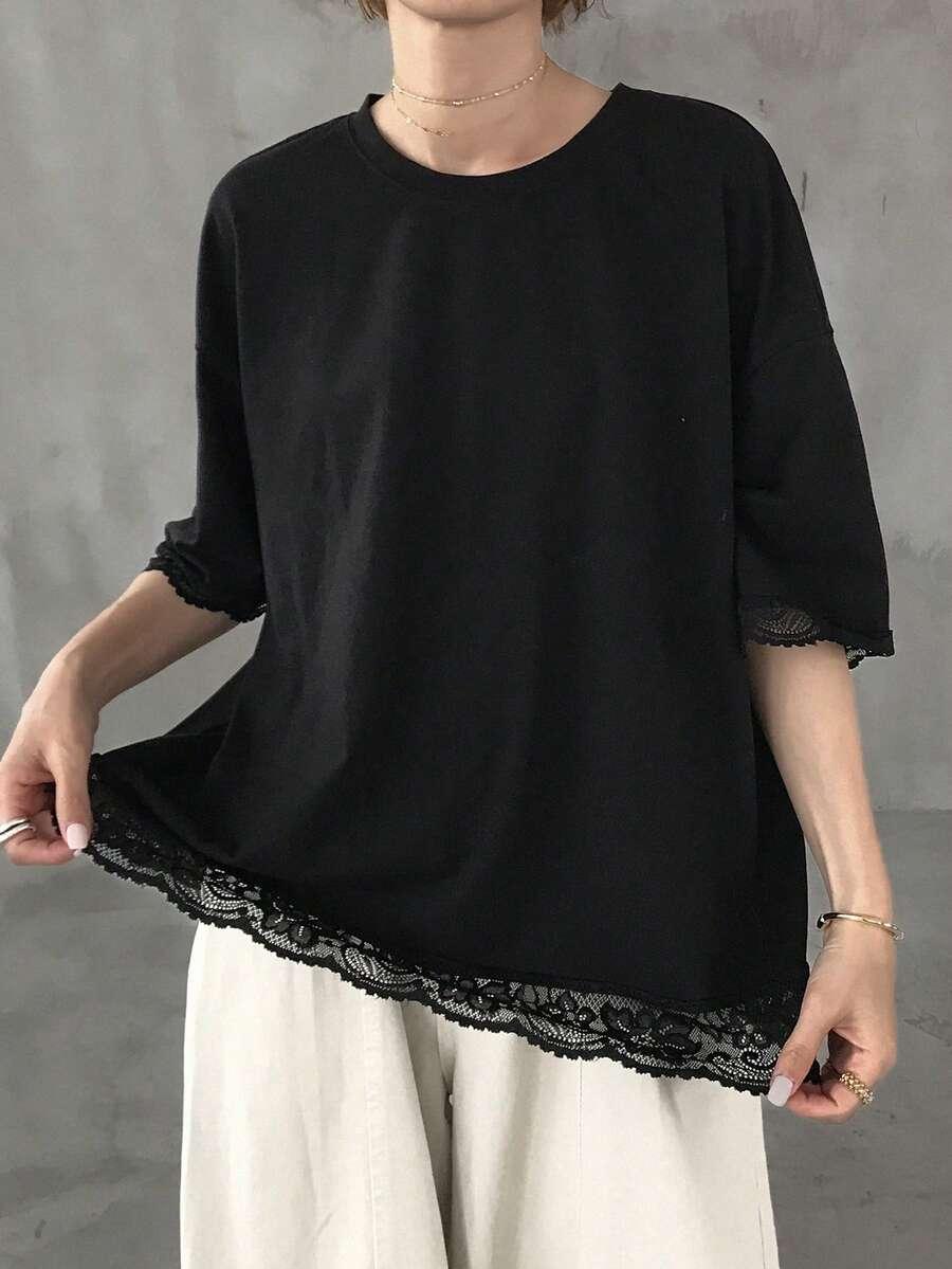 FRIFUL CZARNY T-SHIRT KORONKA S06__S