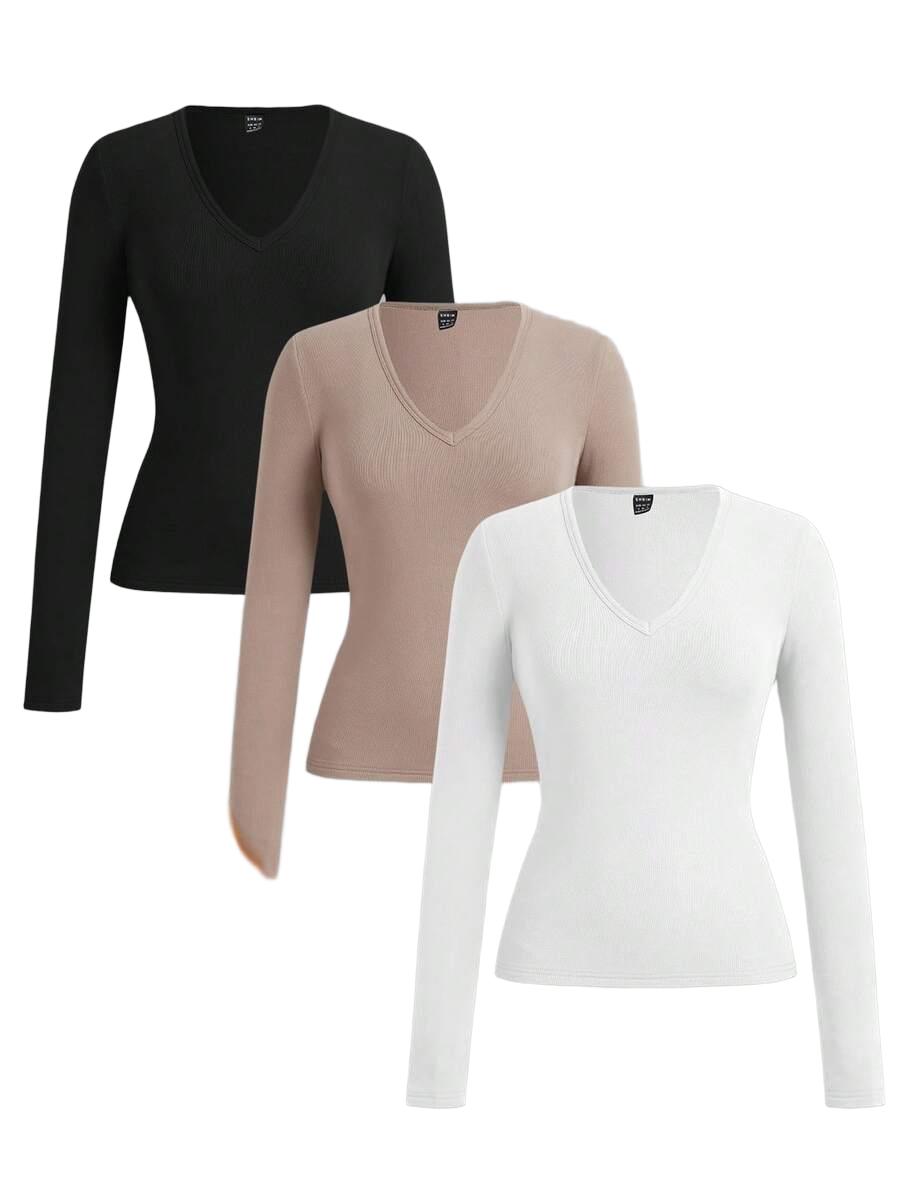 SHEIN BLUZKA Z DŁUGIM RĘKAWEM 3-PACK S06__50