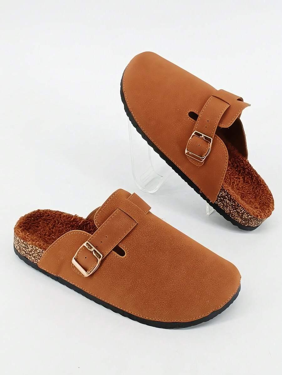 SHEIN BRĄZOWE KLAPKI KLAMRA S06__44
