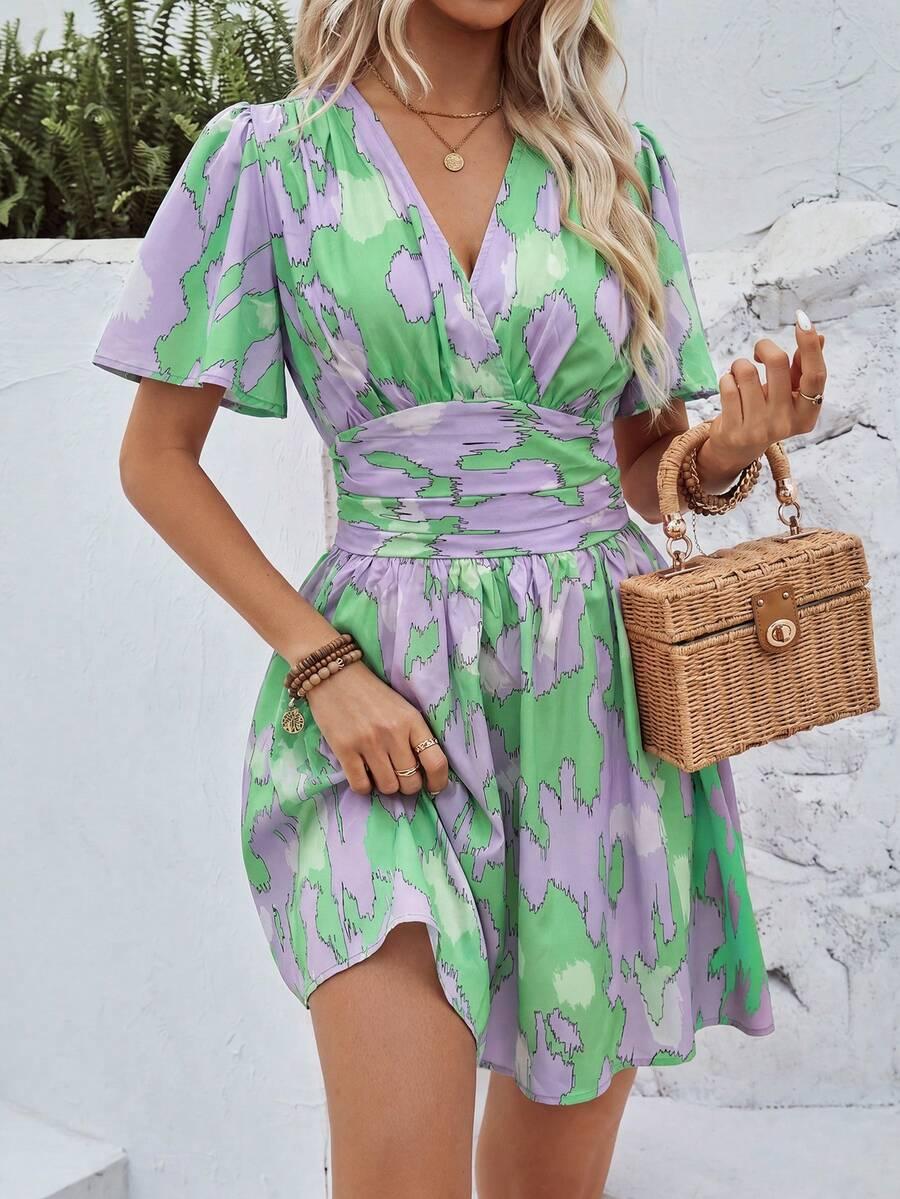 SHEIN MINI SUKIENKA Z KRÓTKIM RĘKAWEM PRINT S06__S
